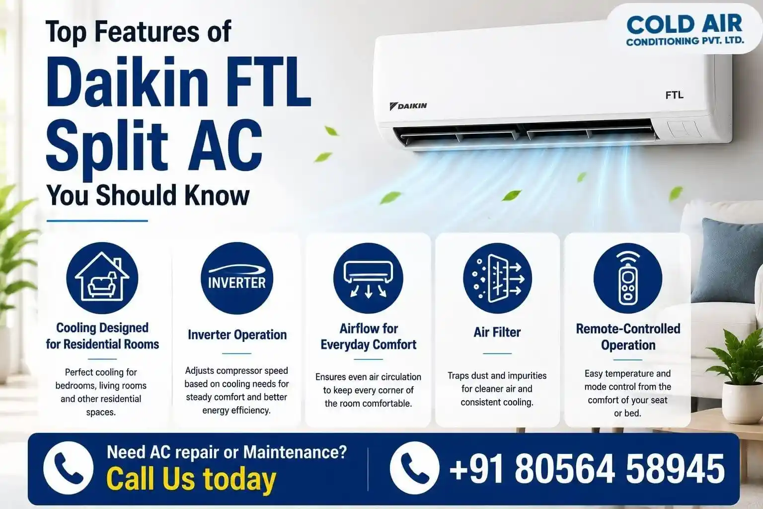 Features of Daikin FTL Split AC