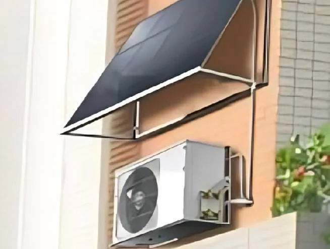 Solar air conditioner system installed on rooftop with solar panels